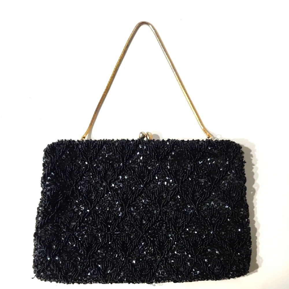 Vintage 1950's Walborg Gorgeous Black Beaded Evening Bag - Picture 1 of 14